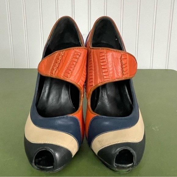 Kron by Kronkron Platform Multi Color Patchwork Peep Toe Mary Jane Heels *Spain* - Picture 3 of 14